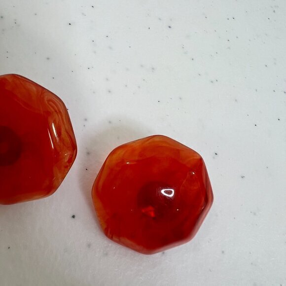Vintage Red Swirl Earrings Big Statement Stud Pierced Plastic Geometric - Picture 3 of 6